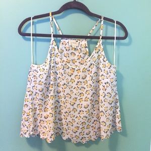 LA Hearts Scalloped Back Floral Racer Tank Top